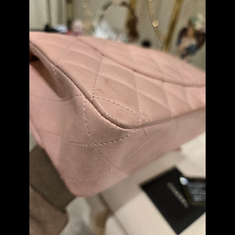 Chanel 經典銀扣淡粉紅雙蓋CF-7