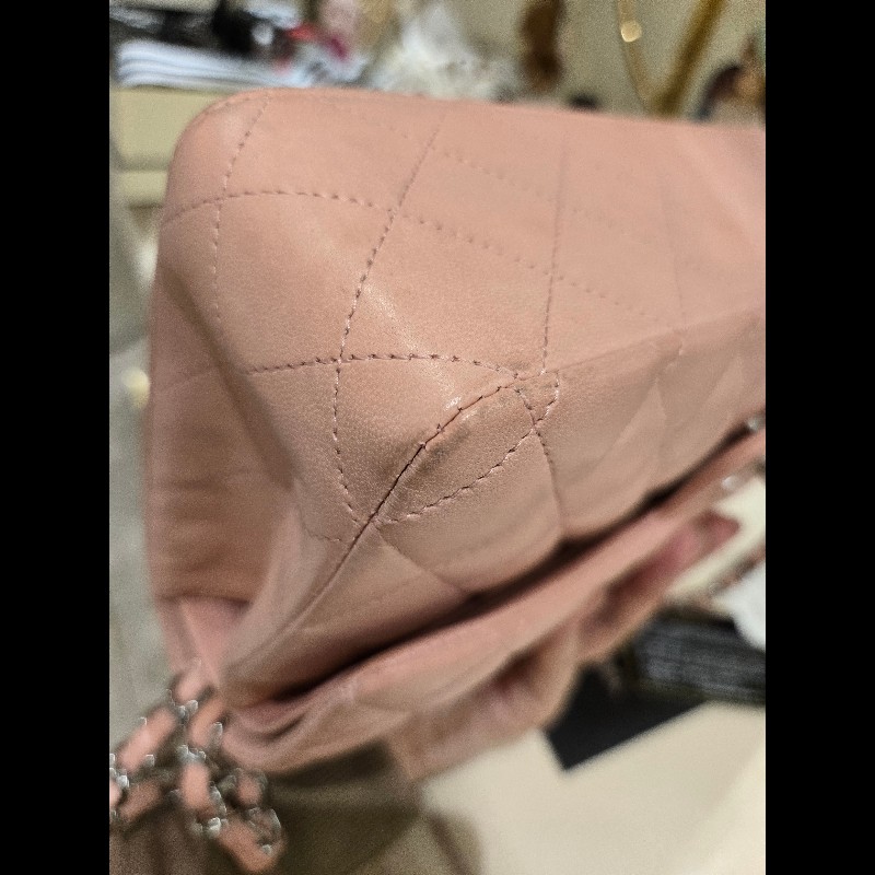 Chanel 經典銀扣淡粉紅雙蓋CF-8