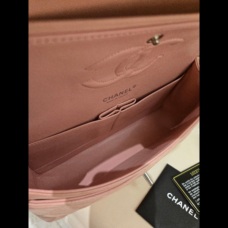 Chanel 經典銀扣淡粉紅雙蓋CF-11