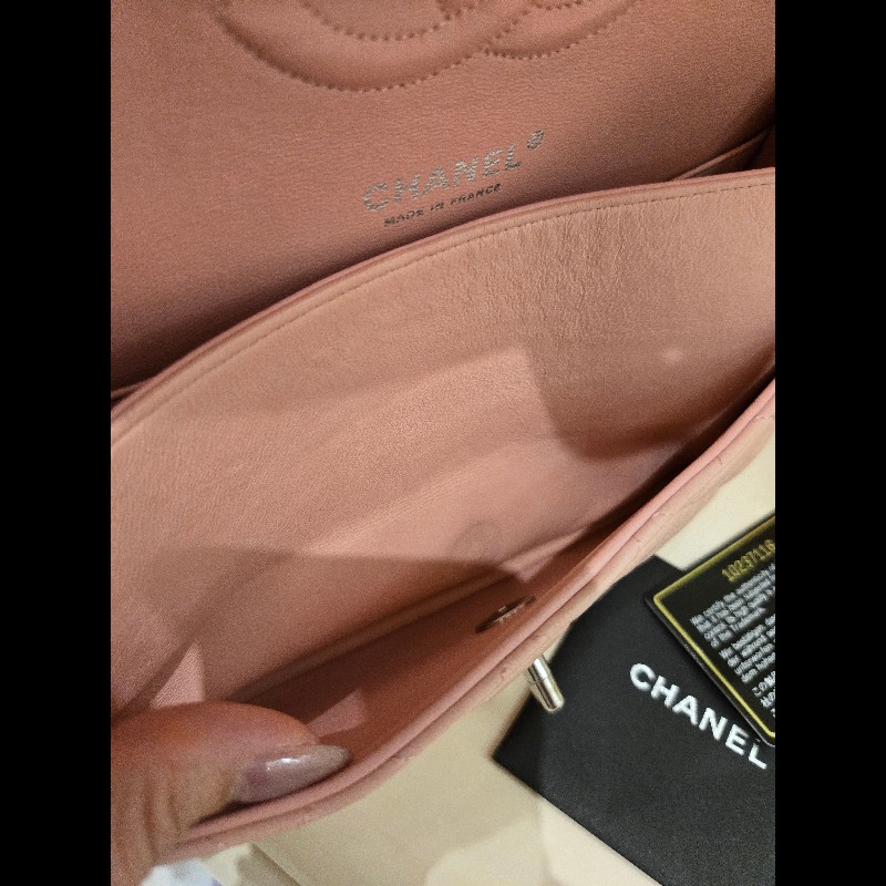 Chanel 經典銀扣淡粉紅雙蓋CF-13