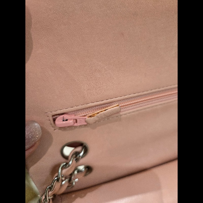 Chanel 經典銀扣淡粉紅雙蓋CF-14