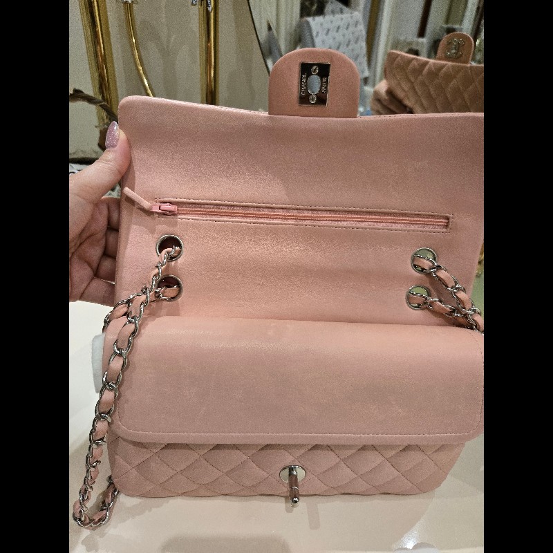 Chanel 經典銀扣淡粉紅雙蓋CF-15
