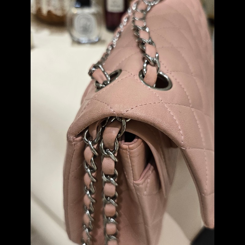 Chanel 經典銀扣淡粉紅雙蓋CF-18