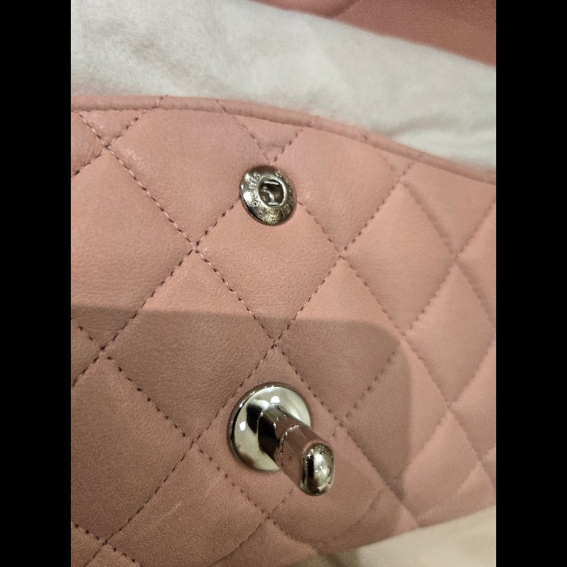 Chanel 經典銀扣淡粉紅雙蓋CF-19