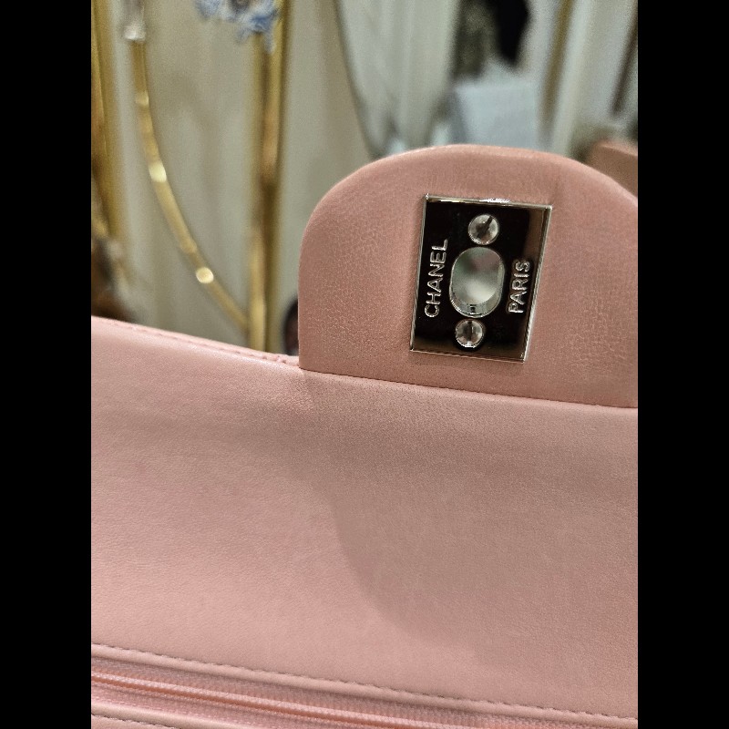 Chanel 經典銀扣淡粉紅雙蓋CF-20