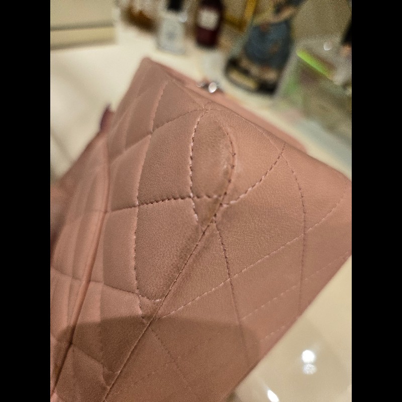 Chanel 經典銀扣淡粉紅雙蓋CF-31