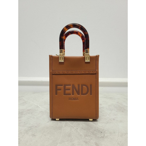 【包稅】FENDI Brown Sunshine Roma 字母標誌迷你購物袋