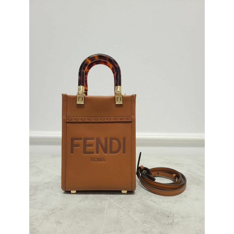 【包稅】FENDI Brown Sunshine Roma 字母標誌迷你購物袋-6