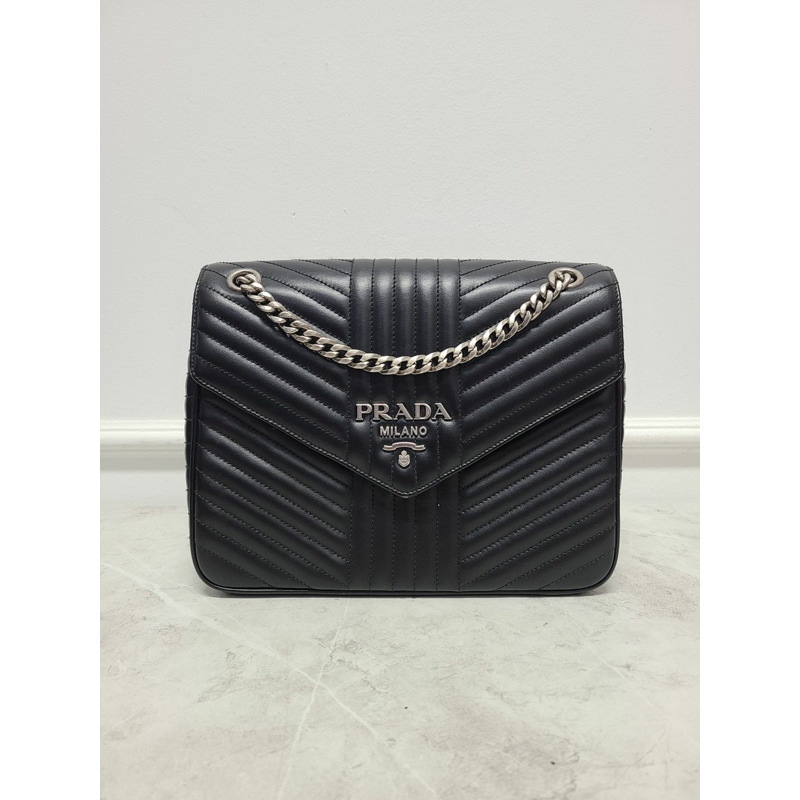 【包稅】PRADA 黑色圖解軟鏈單肩包-0