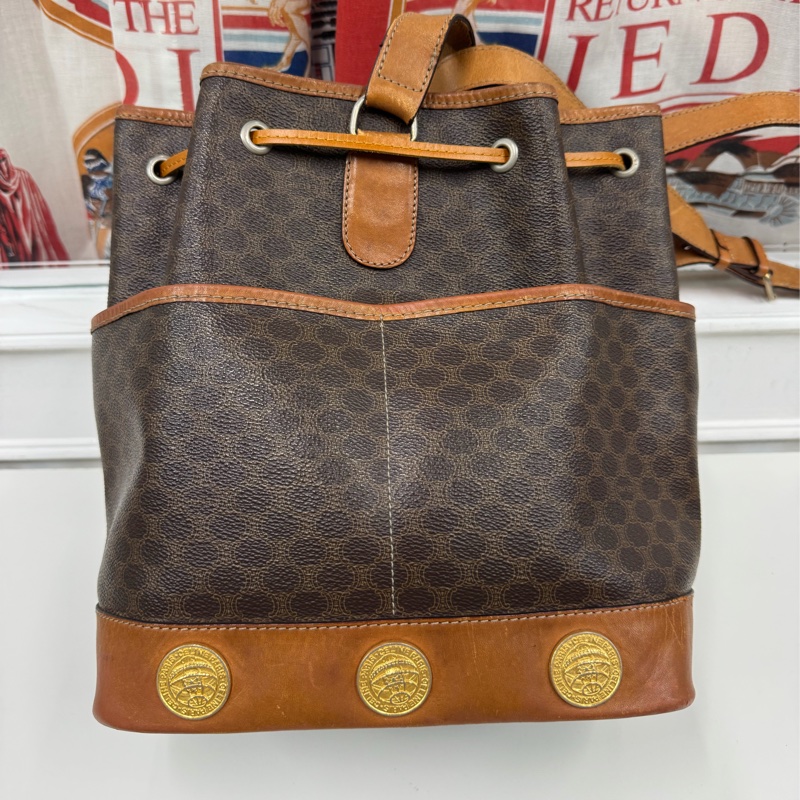 Celine 水桶包 金幣扣老花側背包 思琳-4