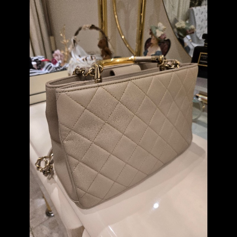 Chanel 香奈兒 米色手腕肩背2用包-6