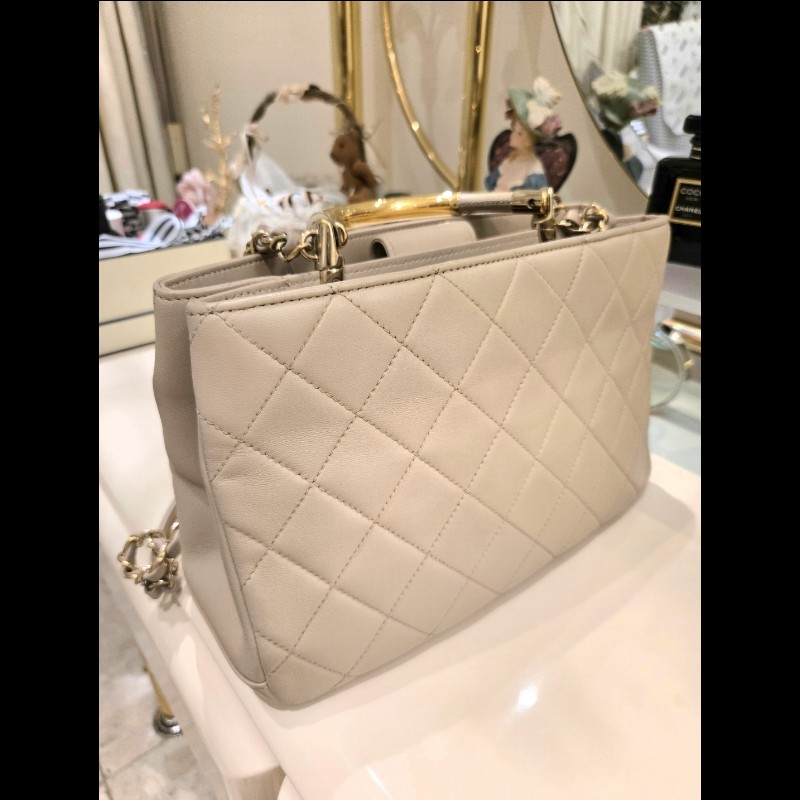 Chanel 香奈兒 米色手腕肩背2用包-5