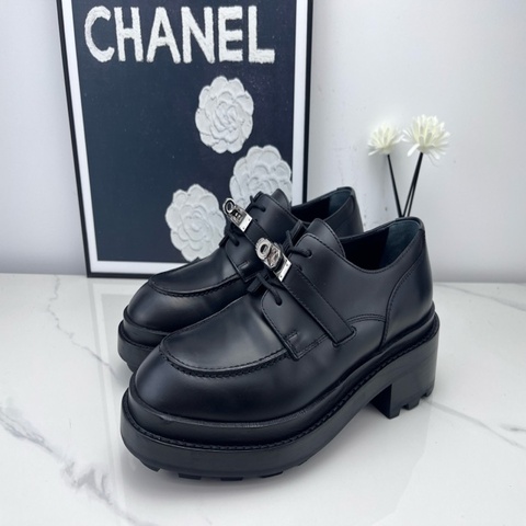 99新Hermes愛馬仕 黑色kelly扣樂福鞋 37碼 無附件