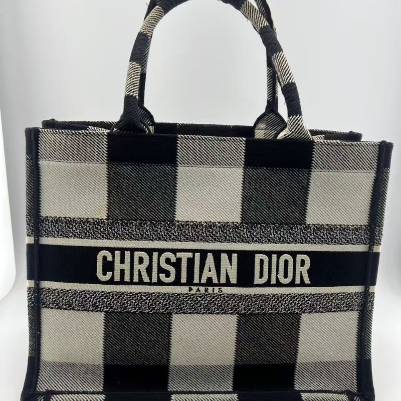 迪奧 Dior Book Tote 黑白格紋刺繡托特包-6