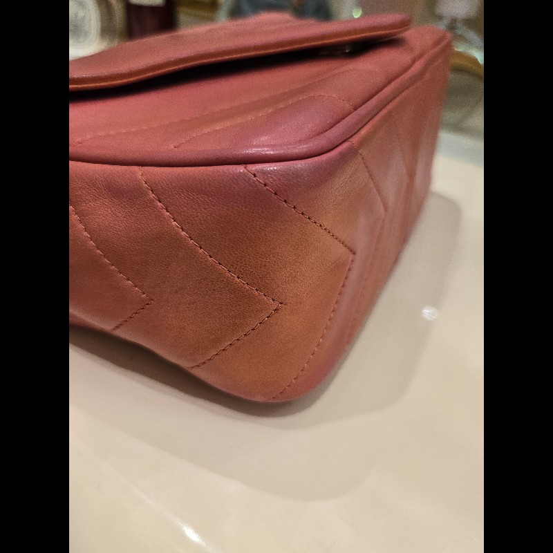 Chanel 小羊皮 鮭魚粉古董相機包-5