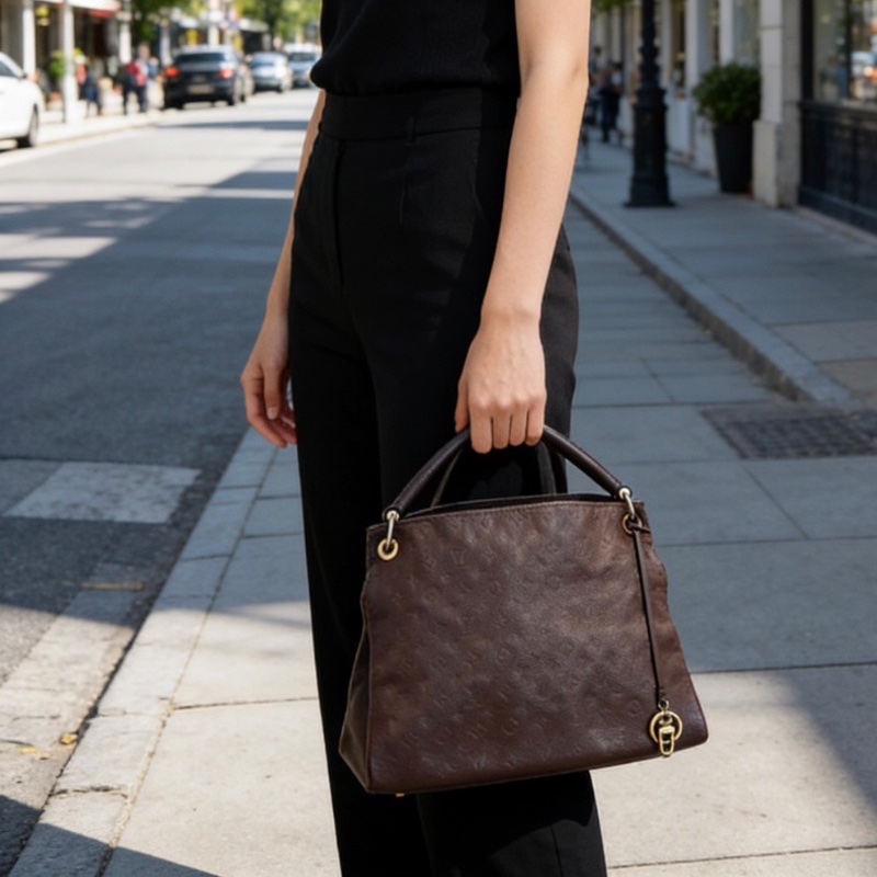 LV 巧克力深棕色全皮壓花Artsy包40*32*18  98新配件塵袋-0