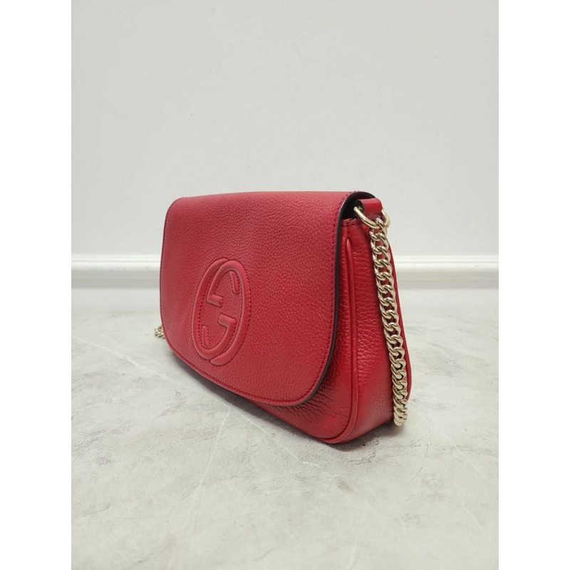 【包稅】GUCCI 紅色 Soho 流蘇皮革鏈條斜背包-2