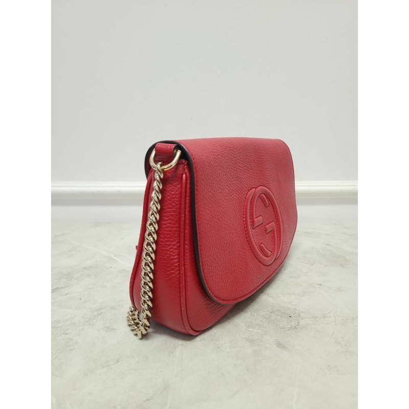 【包稅】GUCCI 紅色 Soho 流蘇皮革鏈條斜背包-3