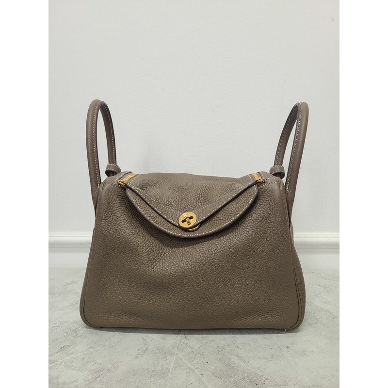【包稅】HERMES 灰褐色金 Lindy 30 單肩包 U 印章-0