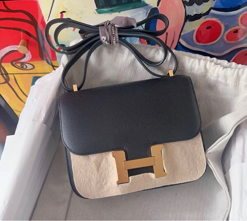 99新閑置品Hermes constance mini愛馬仕康康19 黑色金扣 Ep皮-0