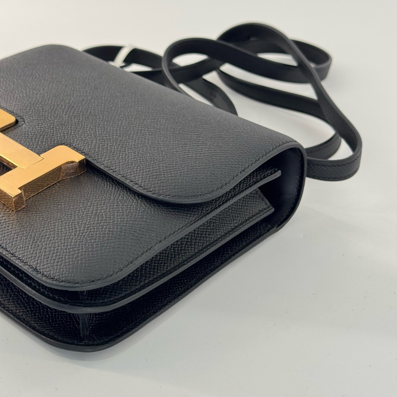 99新閑置品Hermes constance mini愛馬仕康康19 黑色金扣 Ep皮-6