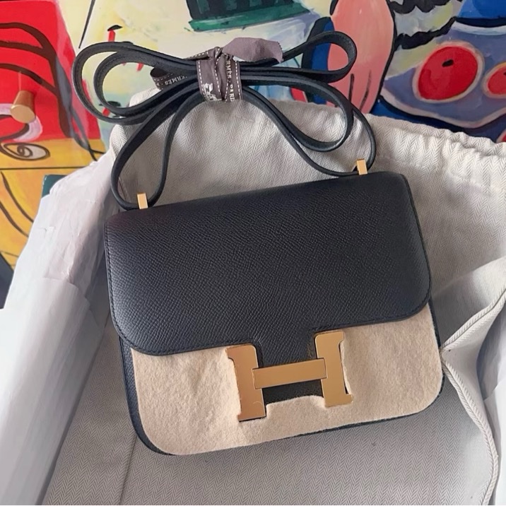 99新閑置品Hermes constance mini愛馬仕康康19 黑色金扣 Ep皮-10
