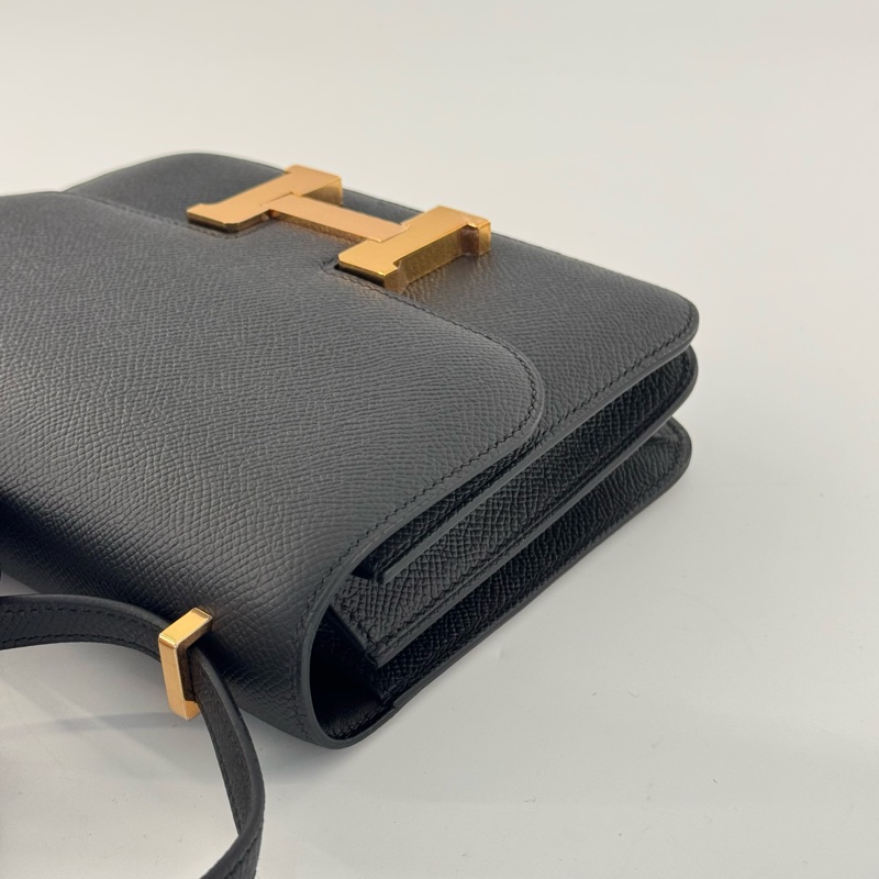 99新閑置品Hermes constance mini愛馬仕康康19 黑色金扣 Ep皮-13