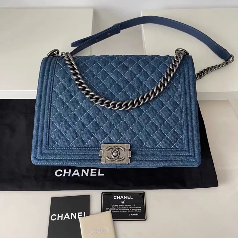 Chanel • Le Boy Xxl 稀有丹寧牛仔銀釦翻蓋鏈條包 機場包-2