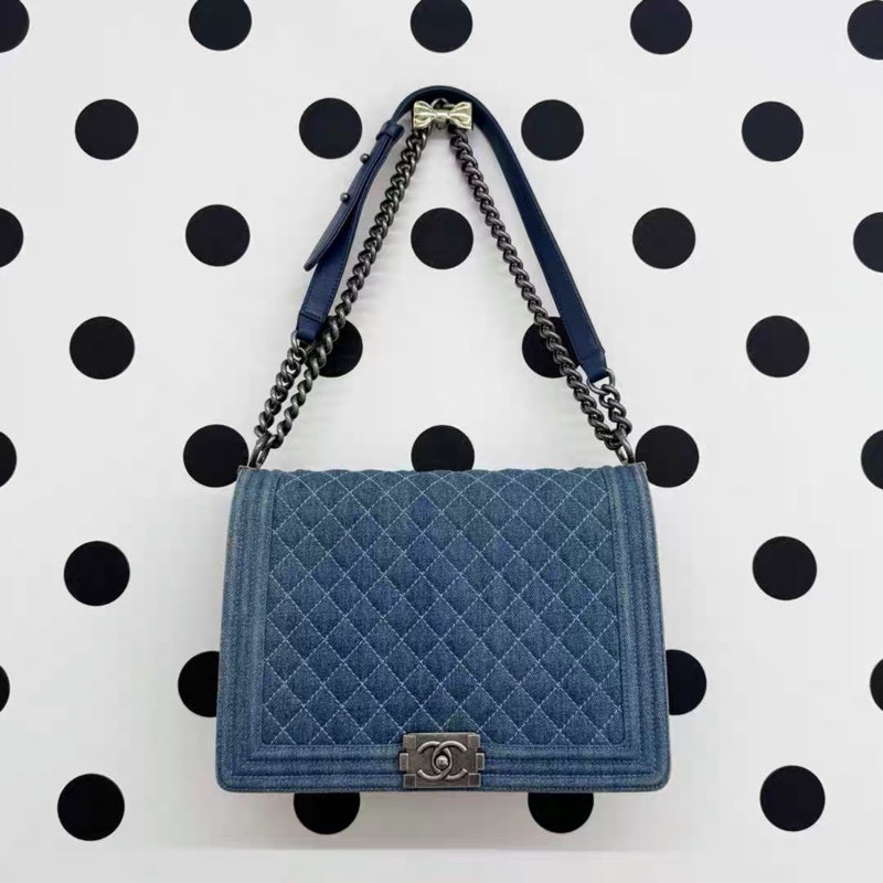 Chanel • Le Boy Xxl 稀有丹寧牛仔銀釦翻蓋鏈條包 機場包-3
