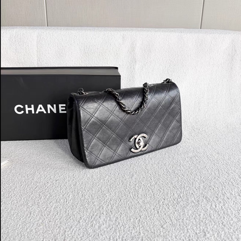 Chanel · 稀有華夫格黑銀牛皮翻蓋鏈條包 全配-7