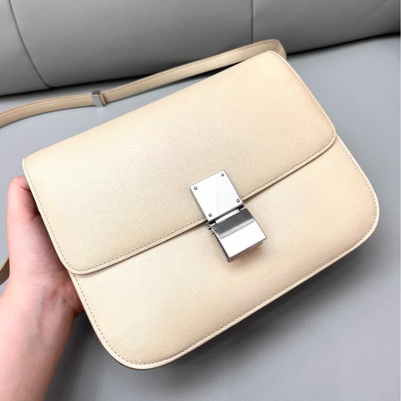 【97新 ✨ 全網最低價！】Celine box豆腐包 牙簽紋 奶茶色 銀扣-1