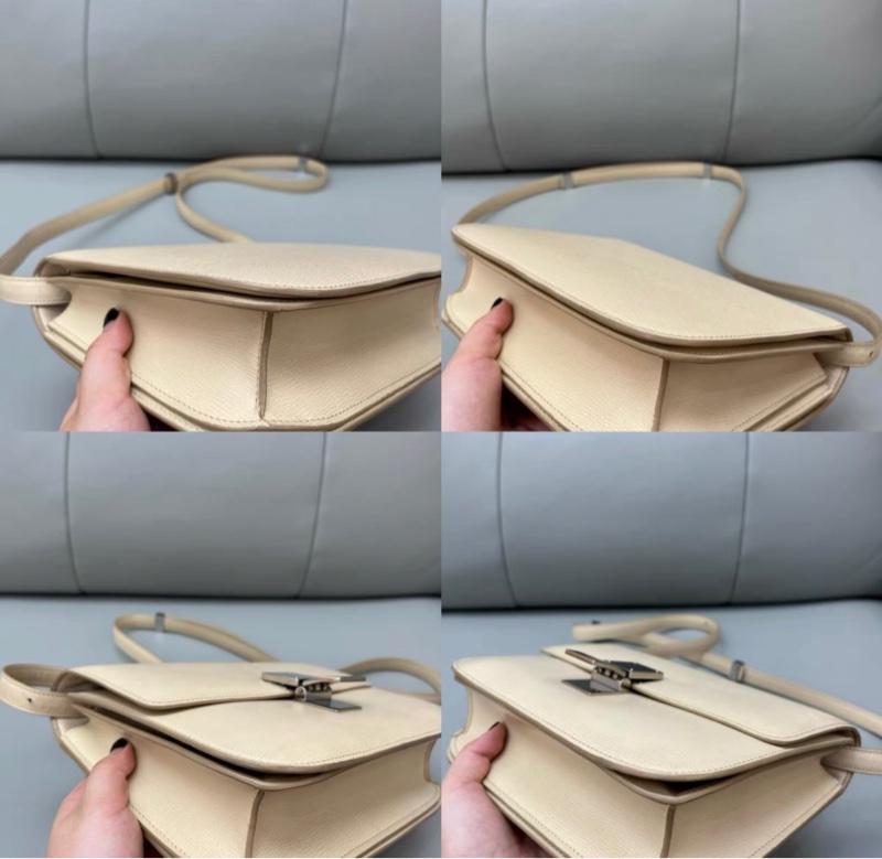 【97新 ✨ 全網最低價！】Celine box豆腐包 牙簽紋 奶茶色 銀扣-6