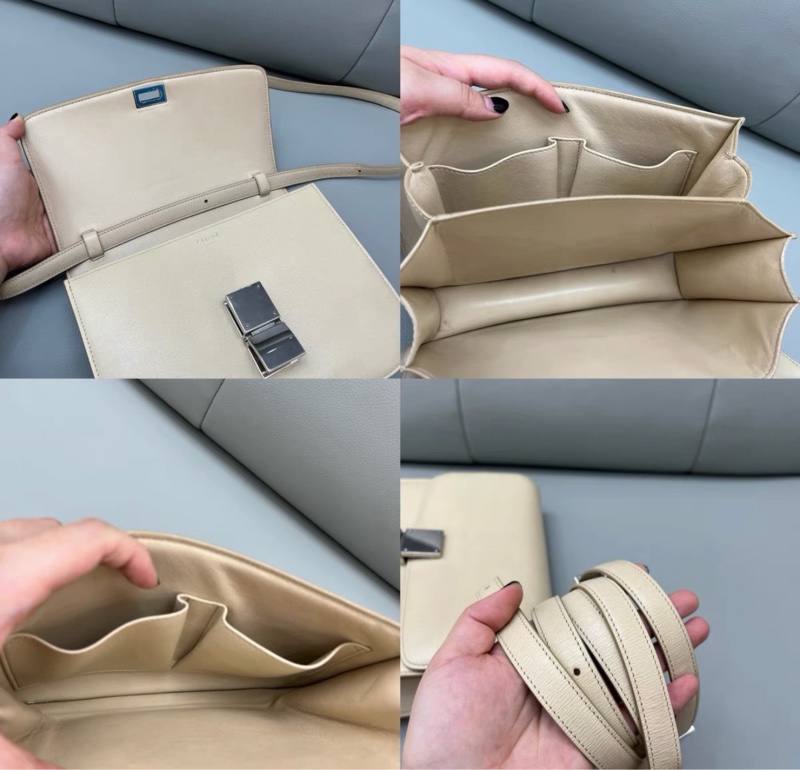 【97新 ✨ 全網最低價！】Celine box豆腐包 牙簽紋 奶茶色 銀扣-7