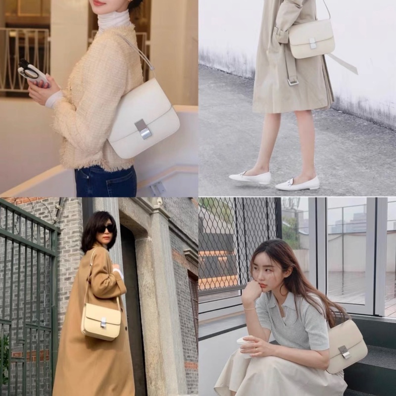 【97新 ✨ 全網最低價！】Celine box豆腐包 牙簽紋 奶茶色 銀扣-8