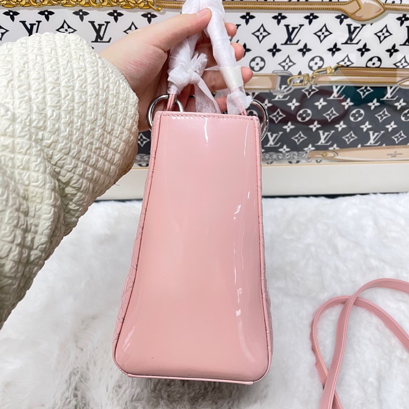 【90%新✨全網最便宜】Dior 迪奥 Lady Dior 戴妃 漆皮五格粉色羊皮-2