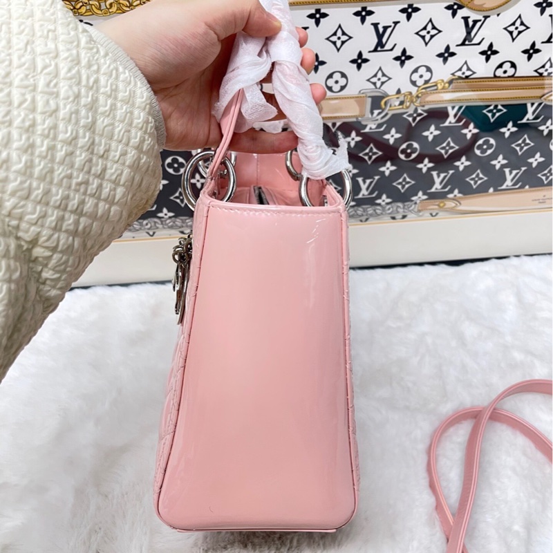 【90%新✨全網最便宜】Dior 迪奥 Lady Dior 戴妃 漆皮五格粉色羊皮-3