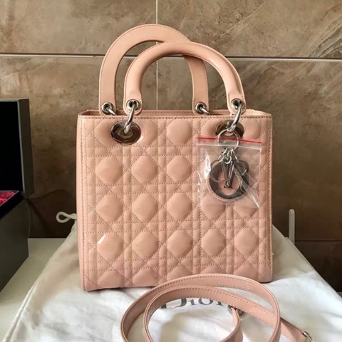 【95%新✨全網最便宜】Dior 迪奥 Lady Dior 戴妃 漆皮五格羊 櫻花粉