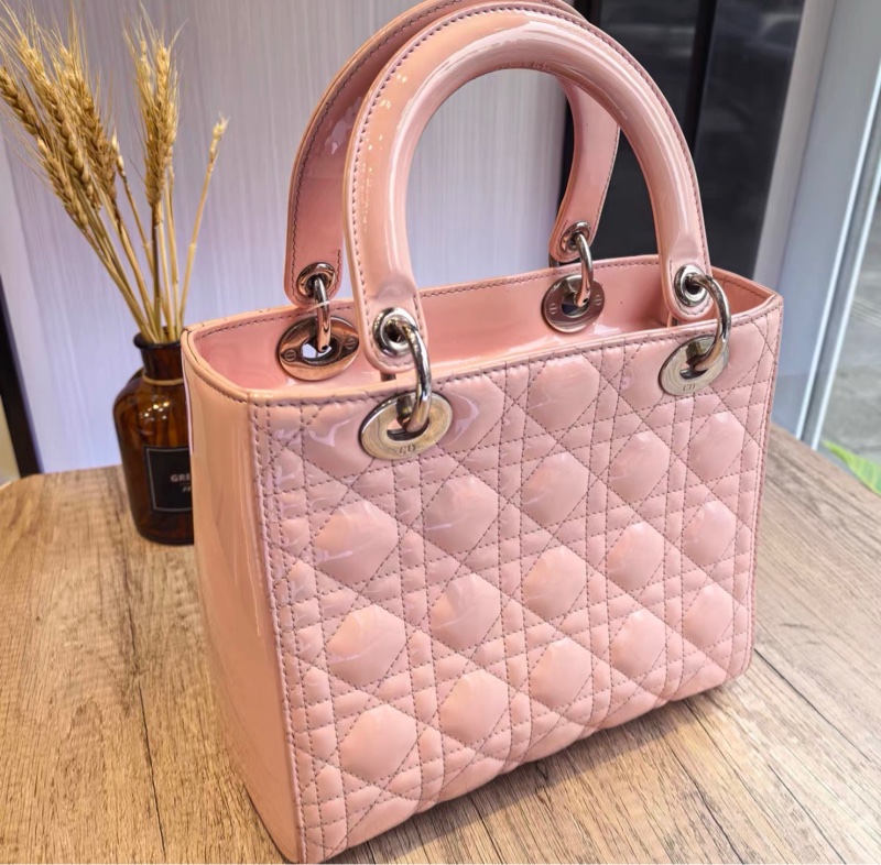 【95%新✨全網最便宜】Dior 迪奥 Lady Dior 戴妃 漆皮五格羊 粉色-0