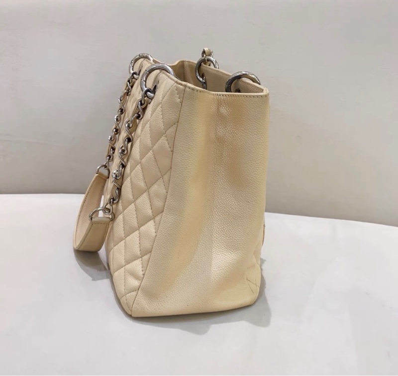 【96%新 ✨ 全網最低價！】香奈兒米色奶茶色荔枝紋GST托特包15開-3