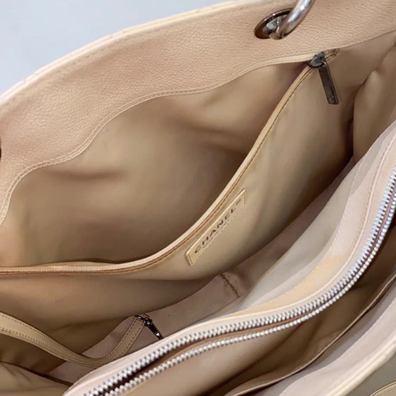 【96%新 ✨ 全網最低價！】香奈兒米色奶茶色荔枝紋GST托特包15開-7