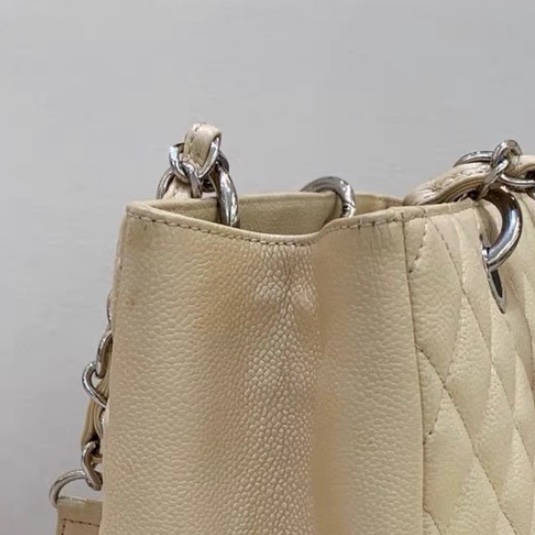 【96%新 ✨ 全網最低價！】香奈兒米色奶茶色荔枝紋GST托特包15開-8