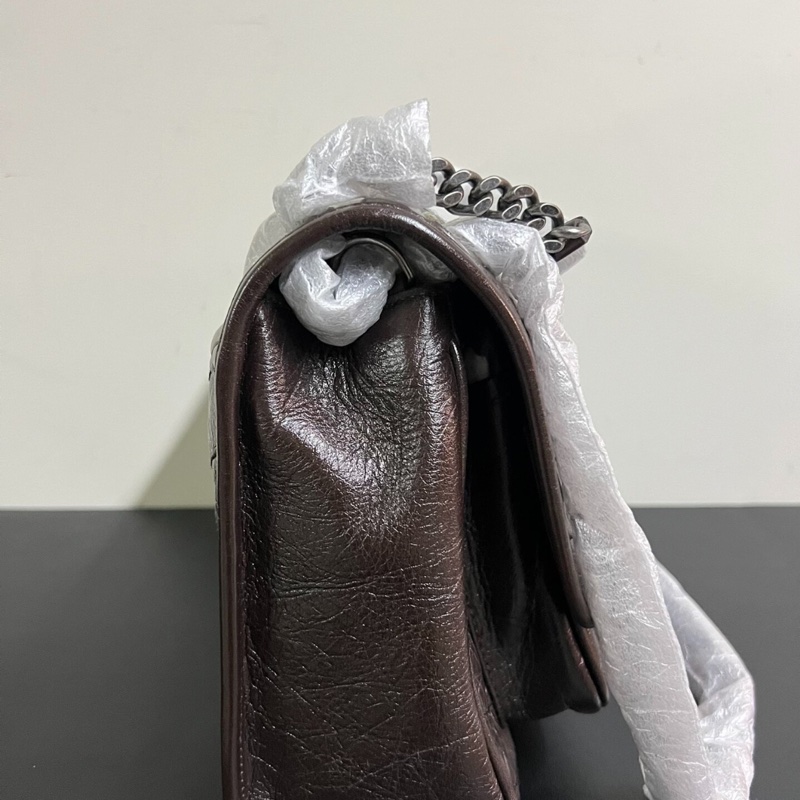 【全新✨全網最便宜】SAINT LAURENT Niki褐色小牛皮銀鏈 logo復古褶皺 鏈條包-3