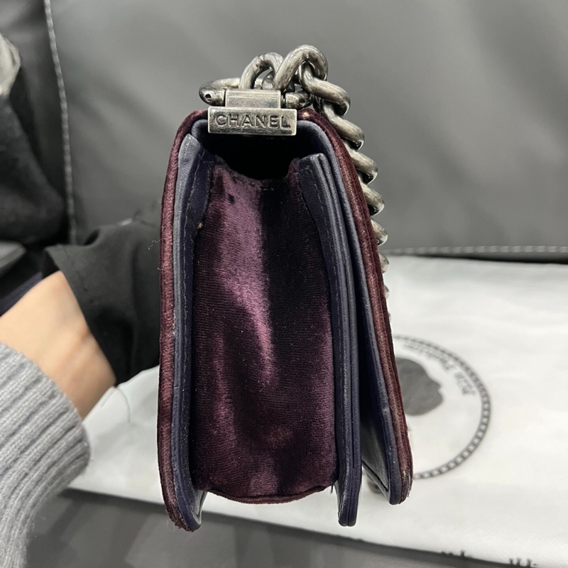 【93%新✨全網獨家】Chanel小號leboy鏈條包 復古風紅紫絲絨天鵝絨｜做舊銀色金屬-2