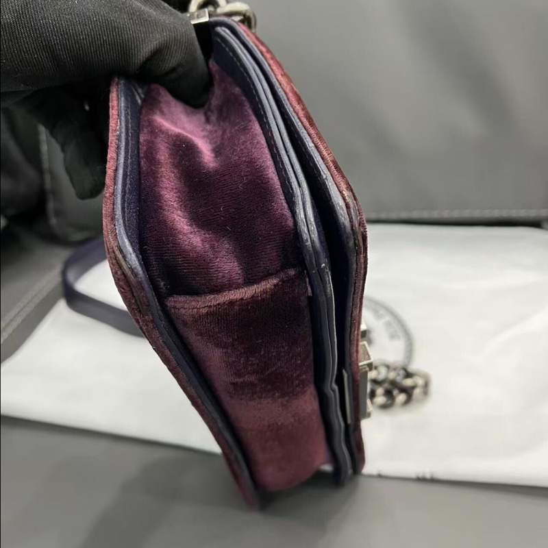 【93%新✨全網獨家】Chanel小號leboy鏈條包 復古風紅紫絲絨天鵝絨｜做舊銀色金屬-3