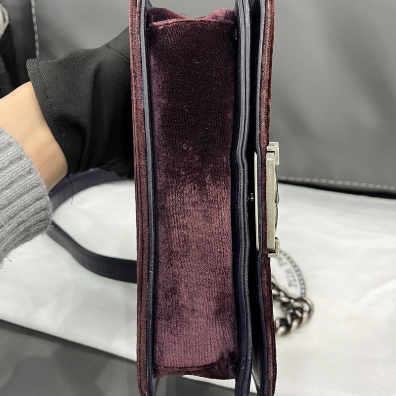 【93%新✨全網獨家】Chanel小號leboy鏈條包 復古風紅紫絲絨天鵝絨｜做舊銀色金屬-4