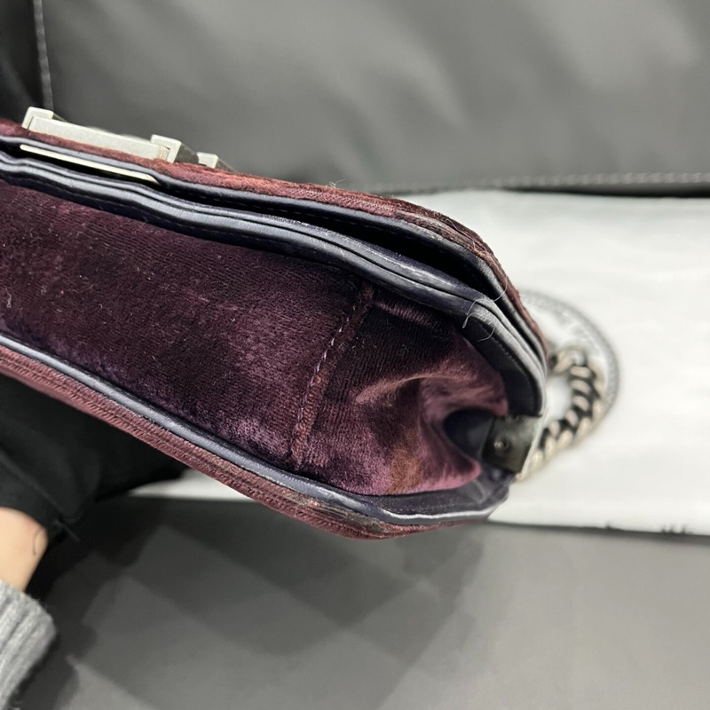 【93%新✨全網獨家】Chanel小號leboy鏈條包 復古風紅紫絲絨天鵝絨｜做舊銀色金屬-5