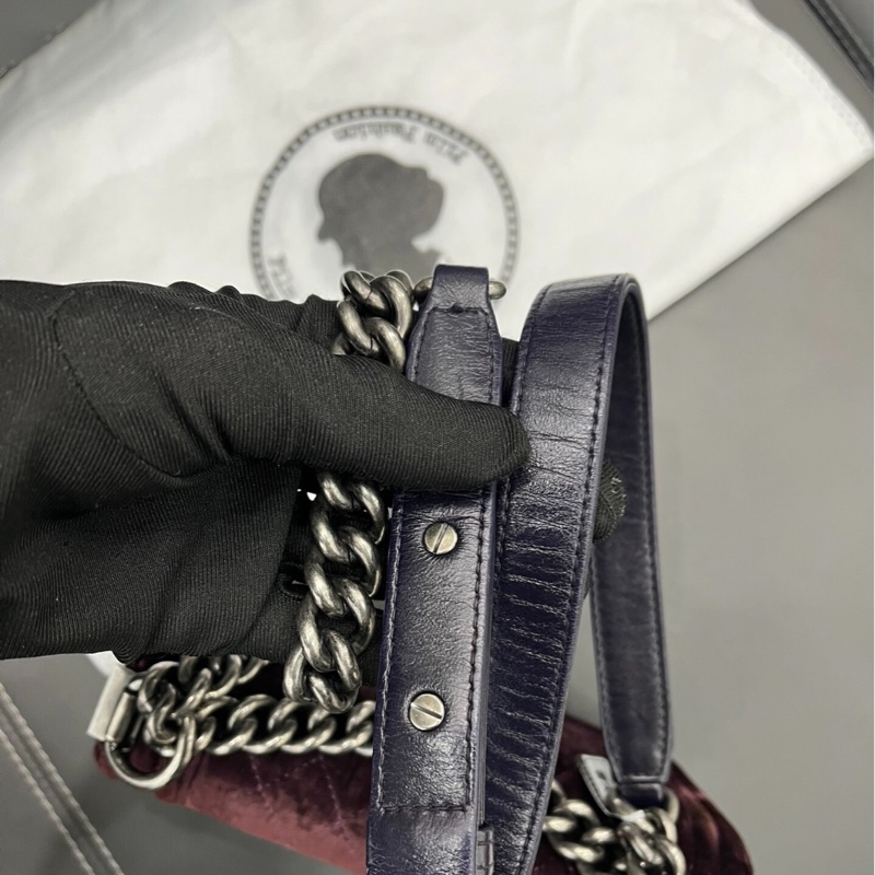 【93%新✨全網獨家】Chanel小號leboy鏈條包 復古風紅紫絲絨天鵝絨｜做舊銀色金屬-6