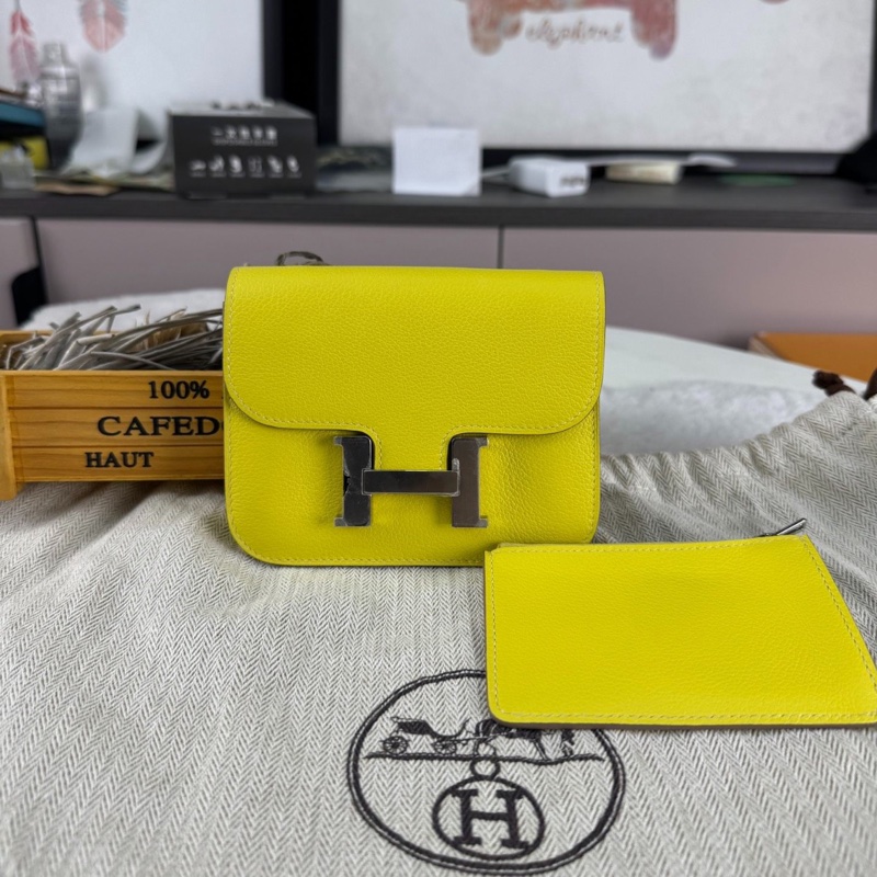 【99%新✨經典不過時】Hermès+愛馬仕 康康短夾 檸檬黃9R銀扣-0