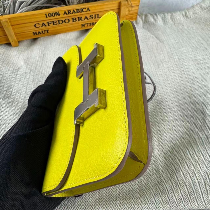 【99%新✨經典不過時】Hermès+愛馬仕 康康短夾 檸檬黃9R銀扣-4