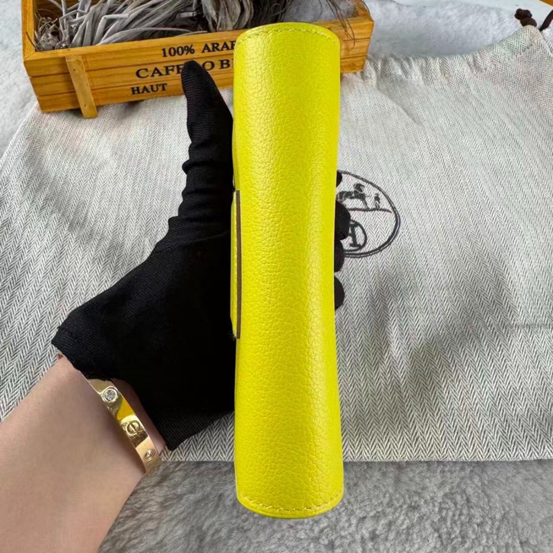 【99%新✨經典不過時】Hermès+愛馬仕 康康短夾 檸檬黃9R銀扣-6